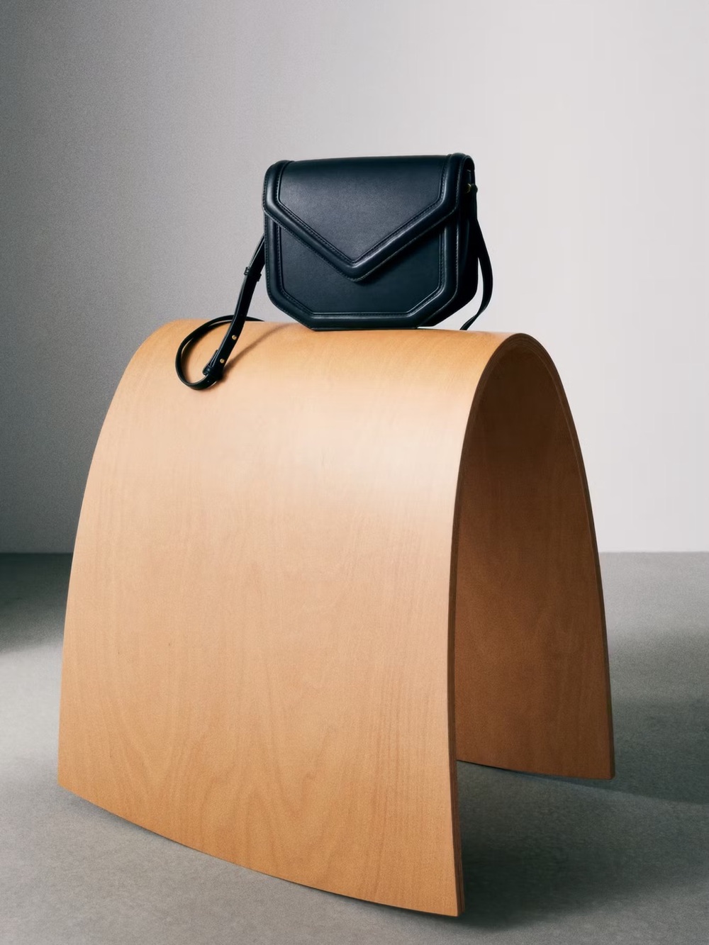 Mango Black Leather Crossbody with Geometric Flap